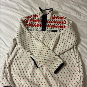 Lands End Polka Dot and Poinsettia Fleece pullover with Navy Trim